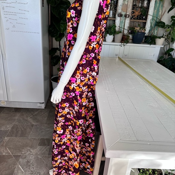 Handmade 1960s floral print, maroon,  pink orange brown, full size maxi dress - Picture 3 of 11